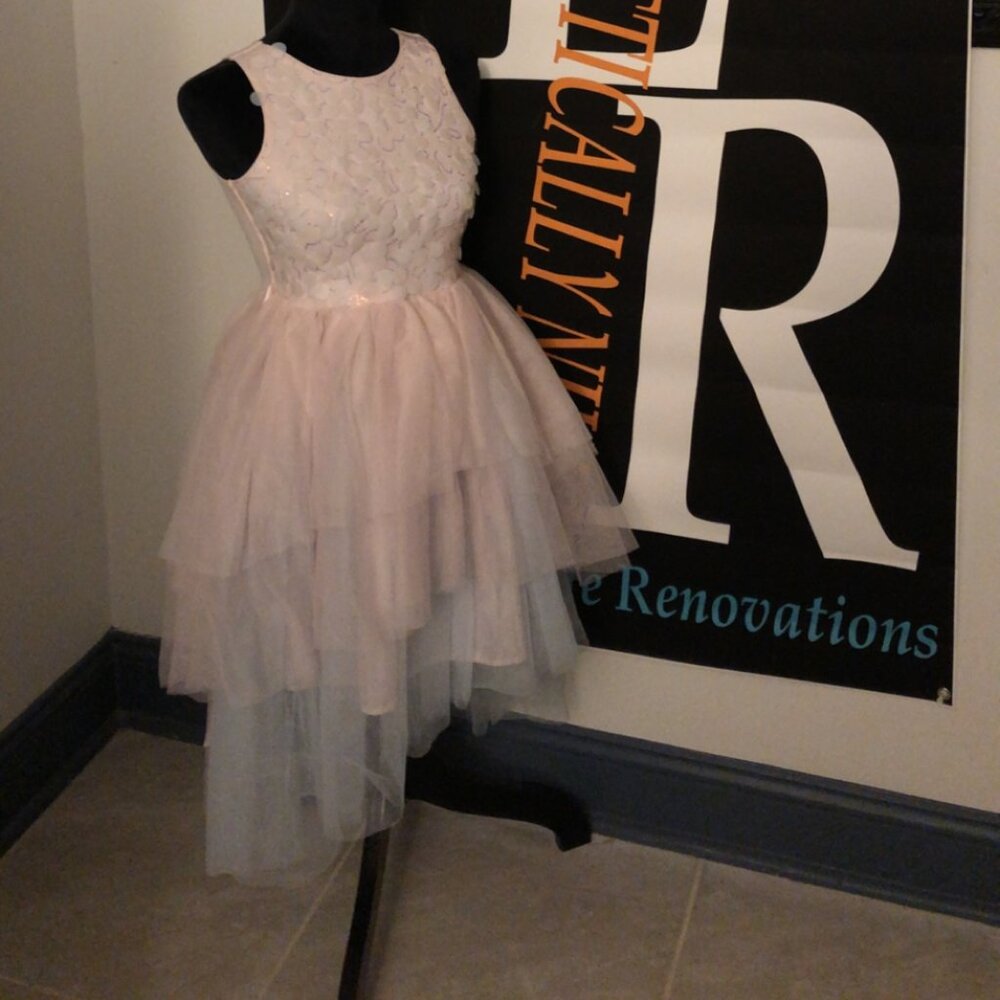 Pink Sequence Dress with a Multi-Layered Bottom